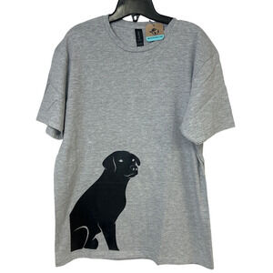 New Hand Printed Mens XL Gray Heathered Black Lab Dog Short Sleeve Tee Shirt